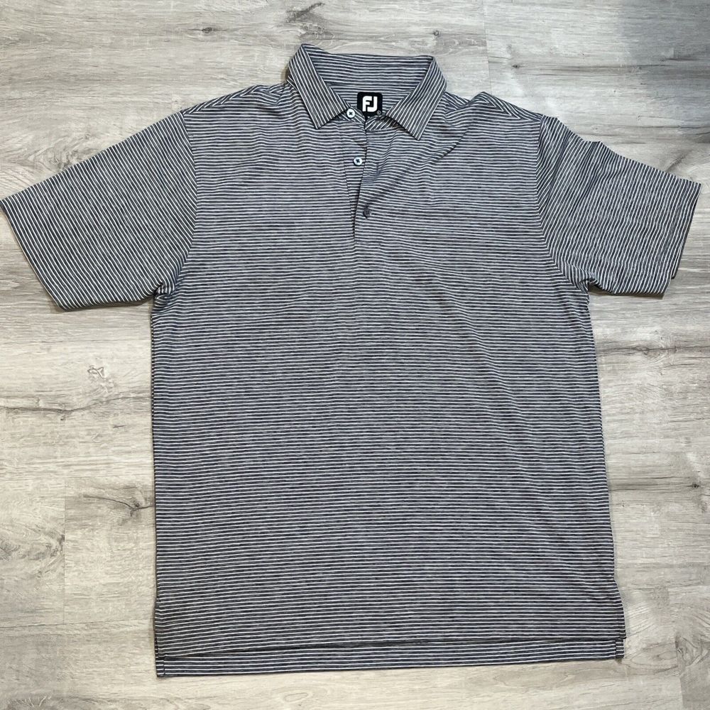 Men's FootJoy FJ Heather Pin Stripe Lisle Polo Shirt Size Large Gray White